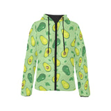 Avocado pattern green background Women's Padded Hooded Jacket