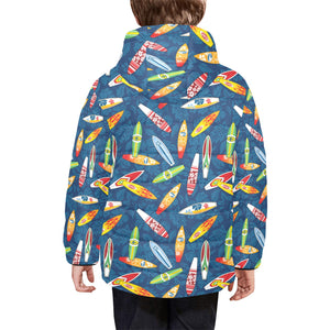 Surfboard Pattern Print Design 01 Kids' Boys' Girls' Padded Hooded Jacket