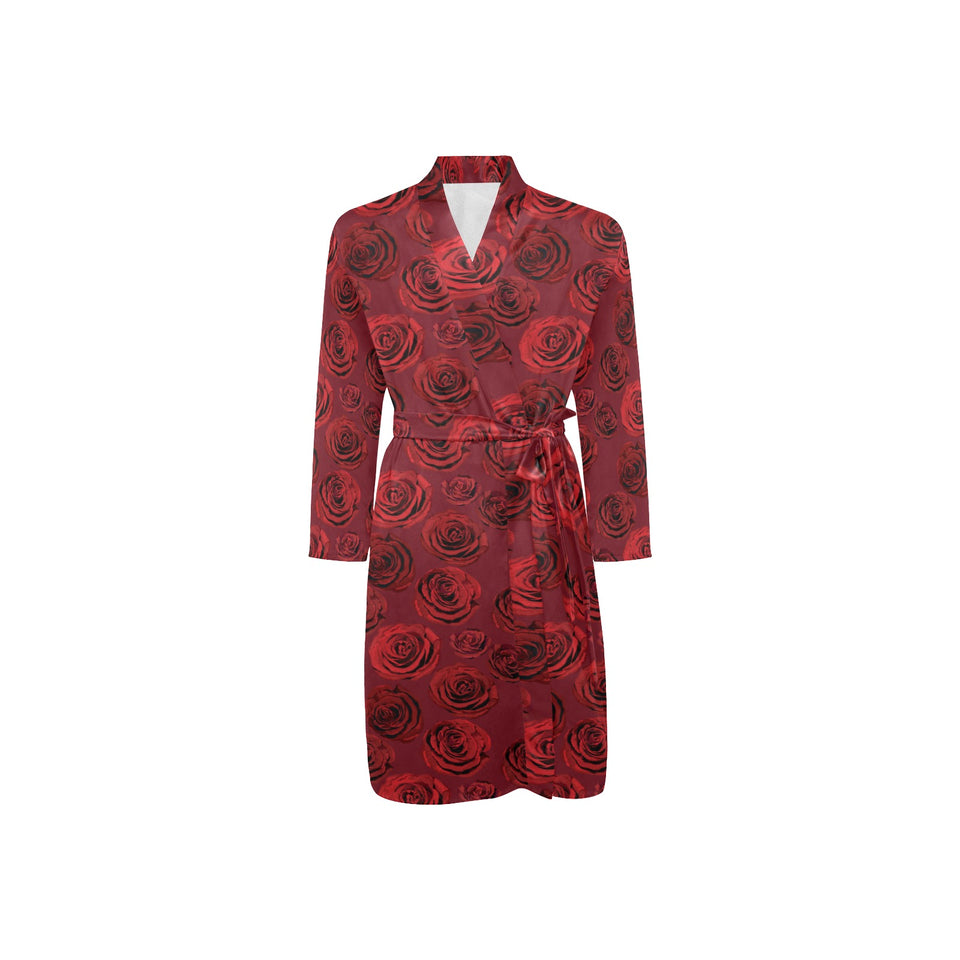 Rose Pattern Print Design 03 Men's Long Sleeve Belted Night Robe