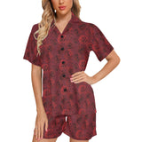 Rose Pattern Print Design 03 Women's V-Neck Short Pajama Set