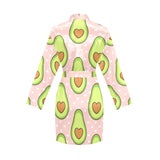 Avocado heart pink background Women's Long Sleeve Belted Night Robe