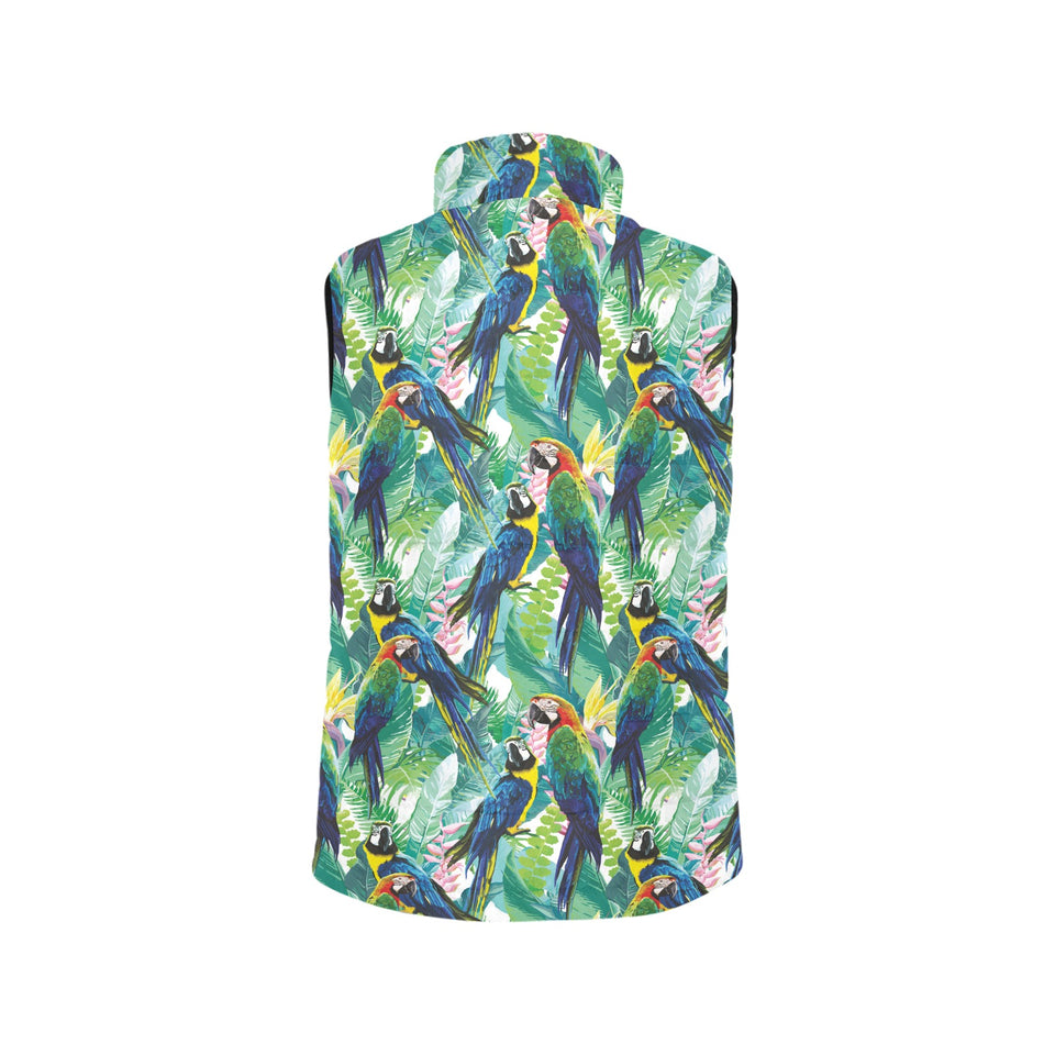 Colorful parrot exotic flower leaves Women's Padded Vest