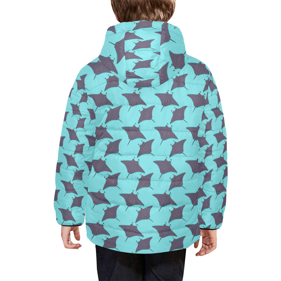 Stingray Pattern Print Design 02 Kids' Boys' Girls' Padded Hooded Jacket