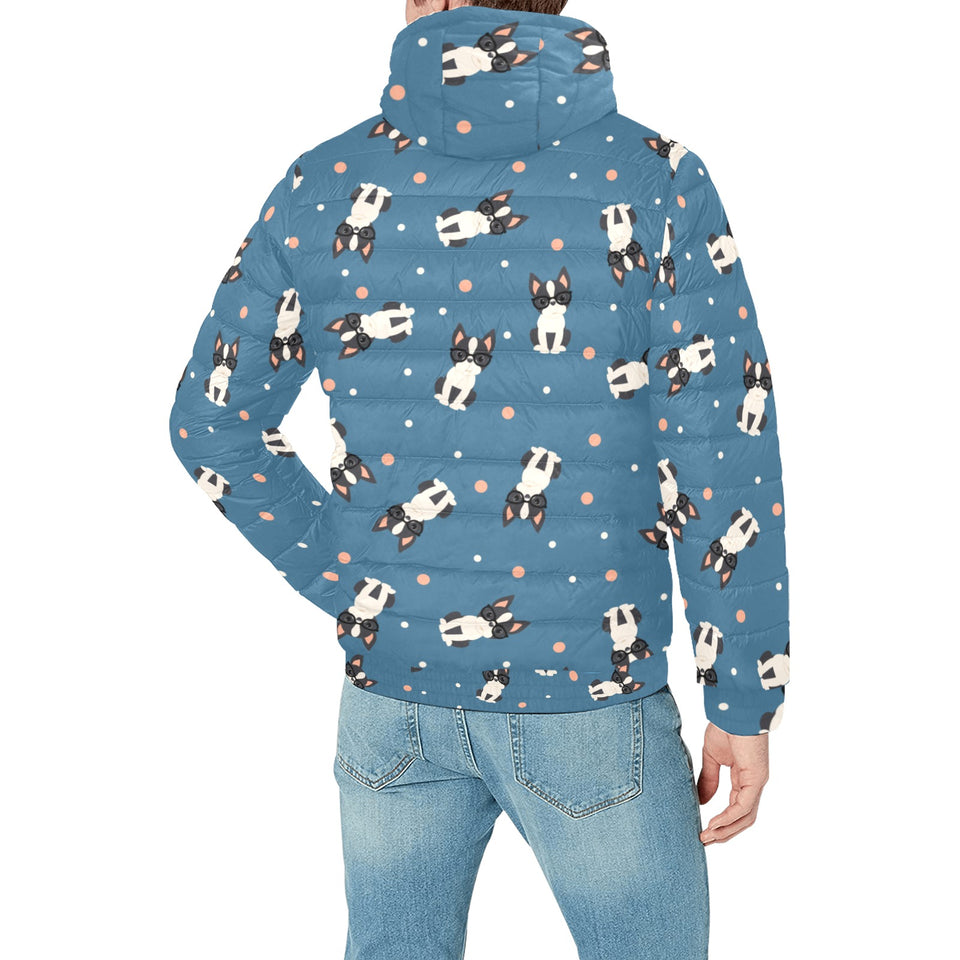 Cute boston terrier dog spattern Men's Padded Hooded Jacket