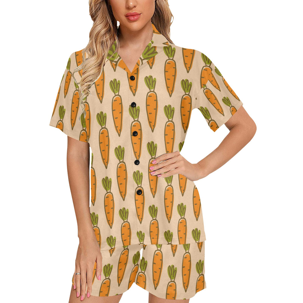 Carrot Pattern Print Design 04 Women's V-Neck Short Pajama Set