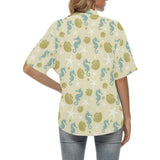 Seahorse shell starfish pattern background Women's All Over Print Hawaiian Shirt