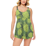 Hop pattern Hop cone background Chest Sexy Pleated Two Piece Swim Dress