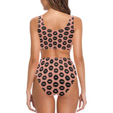 Lips Pattern Print Design 02 Chest Bowknot High Waisted Bikini Swimsuit