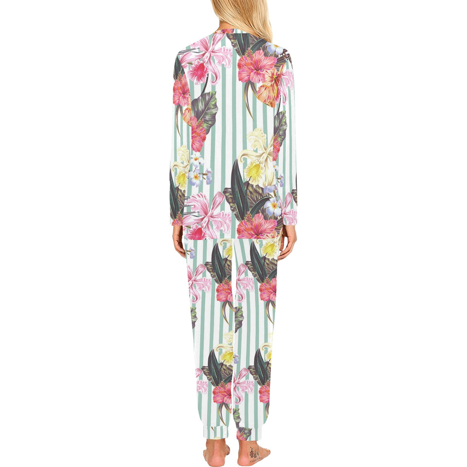 Colorful orchid flower pattern Women's All Over Print Pajama Set