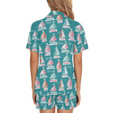 Cute sailboat pattern Women's V-Neck Short Pajama Set