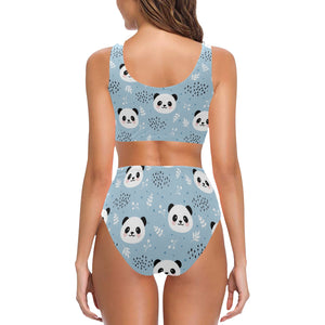 Cute panda pattern Chest Bowknot High Waisted Bikini Swimsuit