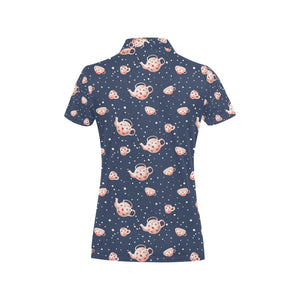 Tea pots Pattern Print Design 04 Women's All Over Print Polo Shirt