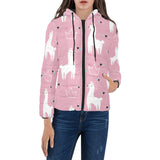 Llama Alpaca pink background Women's Padded Hooded Jacket