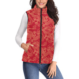 Gold dragons red background Women's Padded Vest