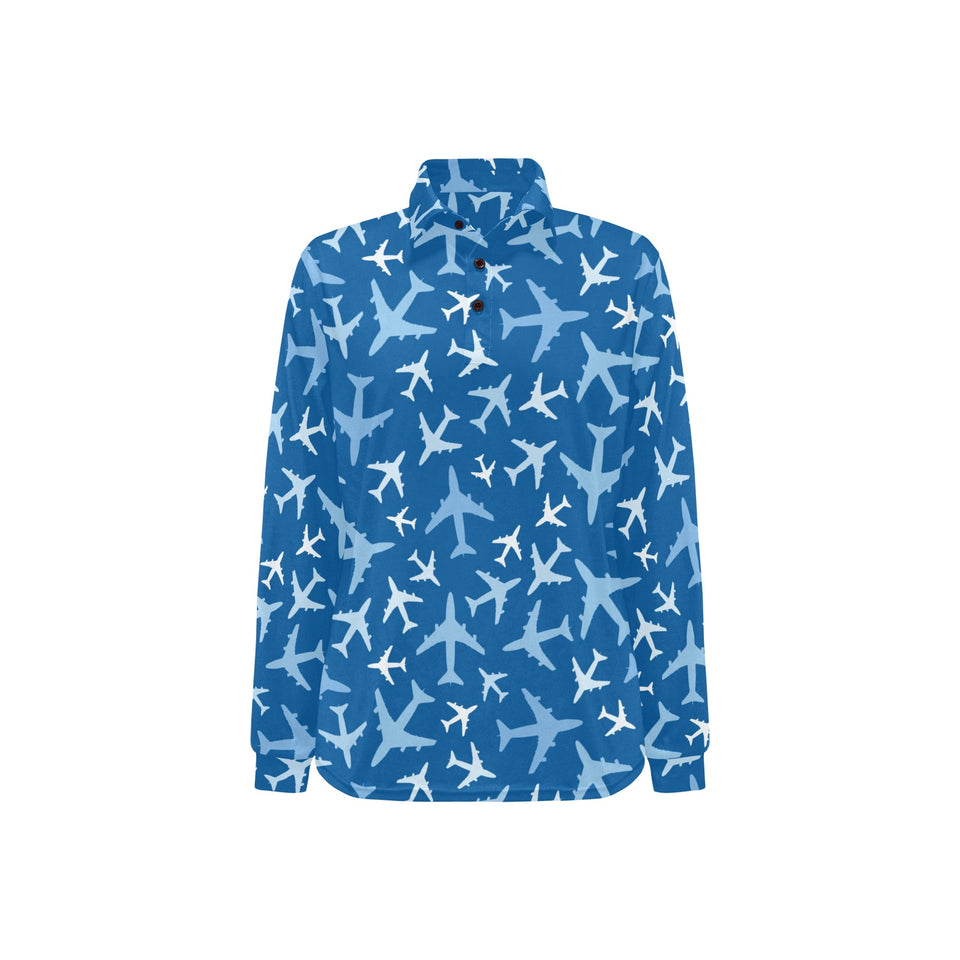 Airplane pattern in the sky Women's Long Sleeve Polo Shirt