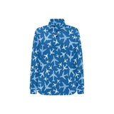 Airplane pattern in the sky Women's Long Sleeve Polo Shirt