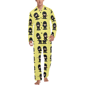 Cute ninja yellow background Men's Long Pajama Set
