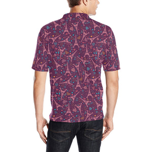 Eiffel Tower Heart Pattern Print Design 04 Men's All Over Print Polo Shirt