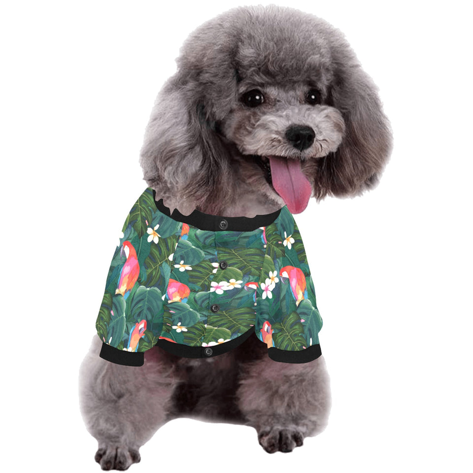 Parrot Palm tree leaves flower hibiscus pattern All Over Print Pet Dog Round Neck Fuzzy Shirt
