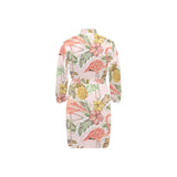 Pink flamingo birds pineapples hibiscus flower pat Men's Long Sleeve Belted Night Robe