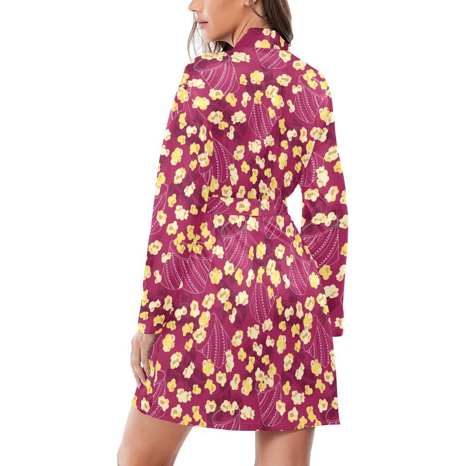 Popcorn Pattern Print Design 02 Women's Long Sleeve Belted Night Robe