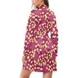 Popcorn Pattern Print Design 02 Women's Long Sleeve Belted Night Robe