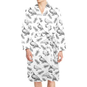 Pigeon Pattern Print Design 05 Men's Long Sleeve Belted Night Robe