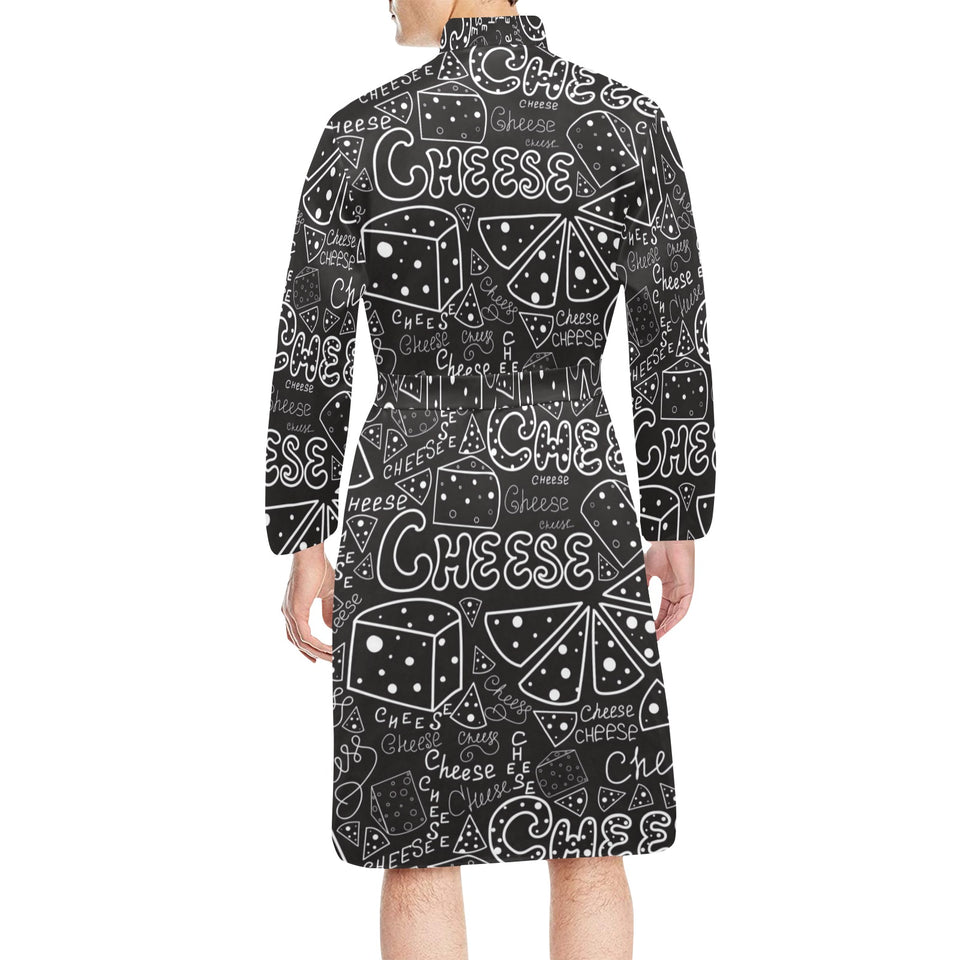 Handwritten cheese pattern Men's Long Sleeve Belted Night Robe