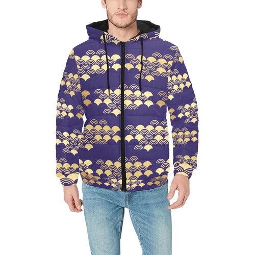 Beautiful japanese fan pattern Men's Padded Hooded Jacket