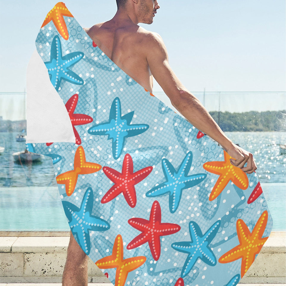 Blue red orange starfish pattern Beach Towel
