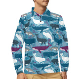Whale design pattern Men's Long Sleeve Polo Shirt