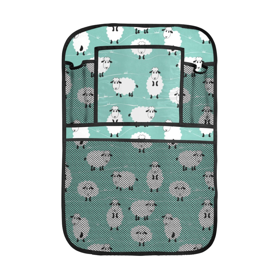 Cute sheep green background Car Seat Back Organizer