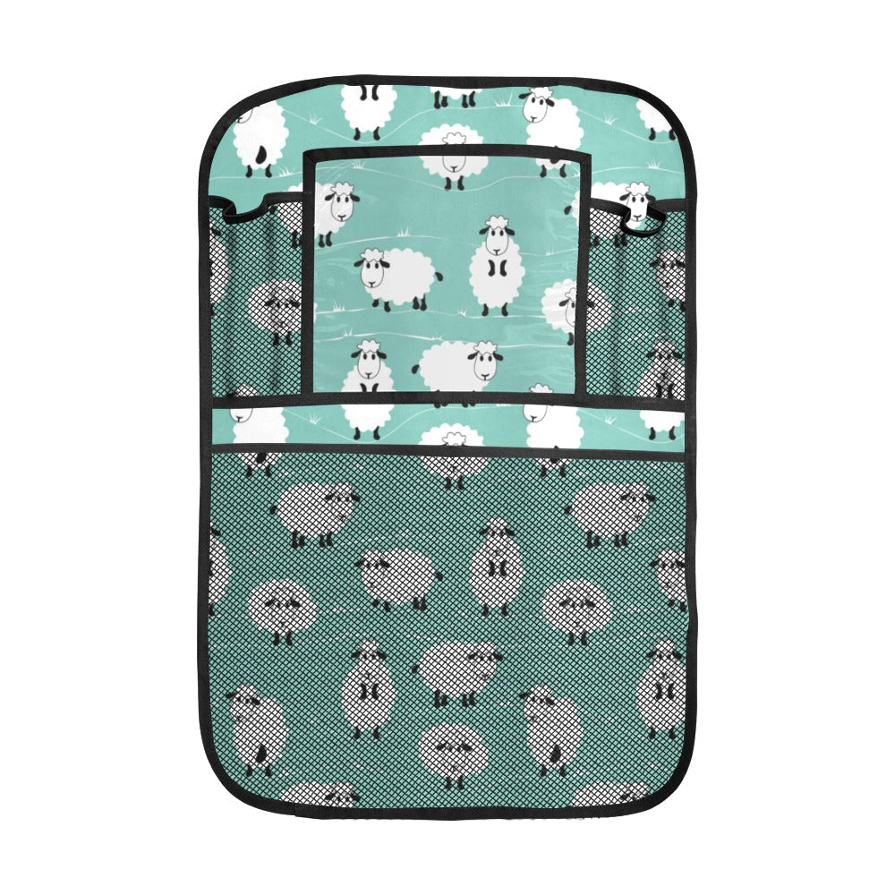 Cute sheep green background Car Seat Back Organizer
