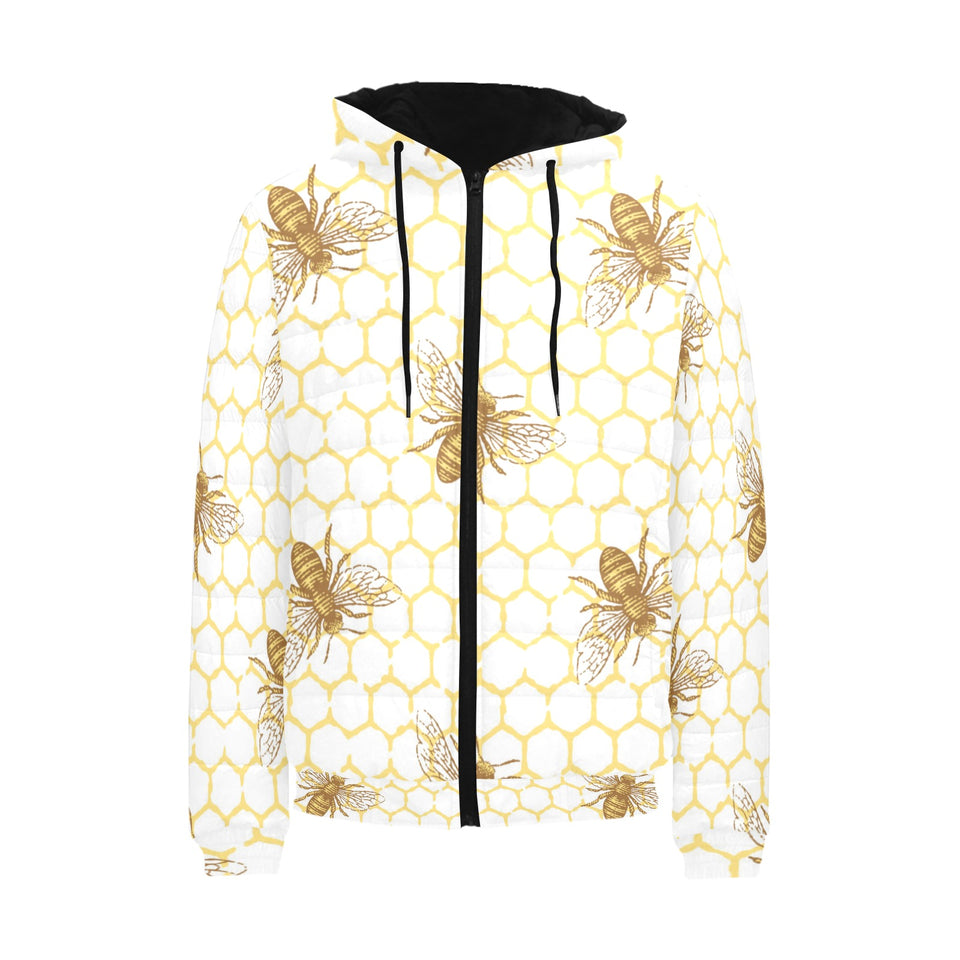 Bee honeycomb seamless design pattern Men's Padded Hooded Jacket