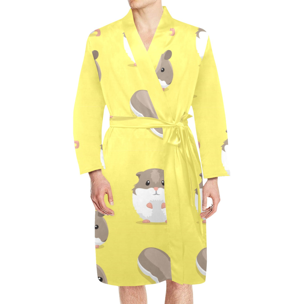 Cute Hamster pattern Men's Long Sleeve Belted Night Robe