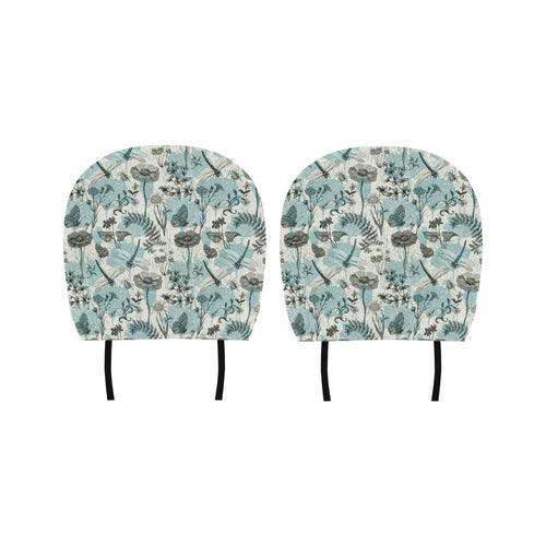 Dragonfly Butterfly Plants insect flower vintage s Car Headrest Cover