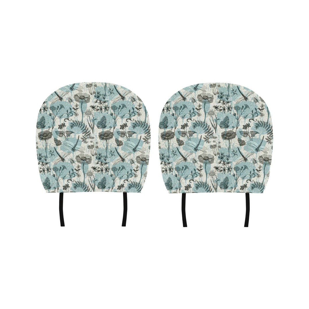 Dragonfly Butterfly Plants insect flower vintage s Car Headrest Cover