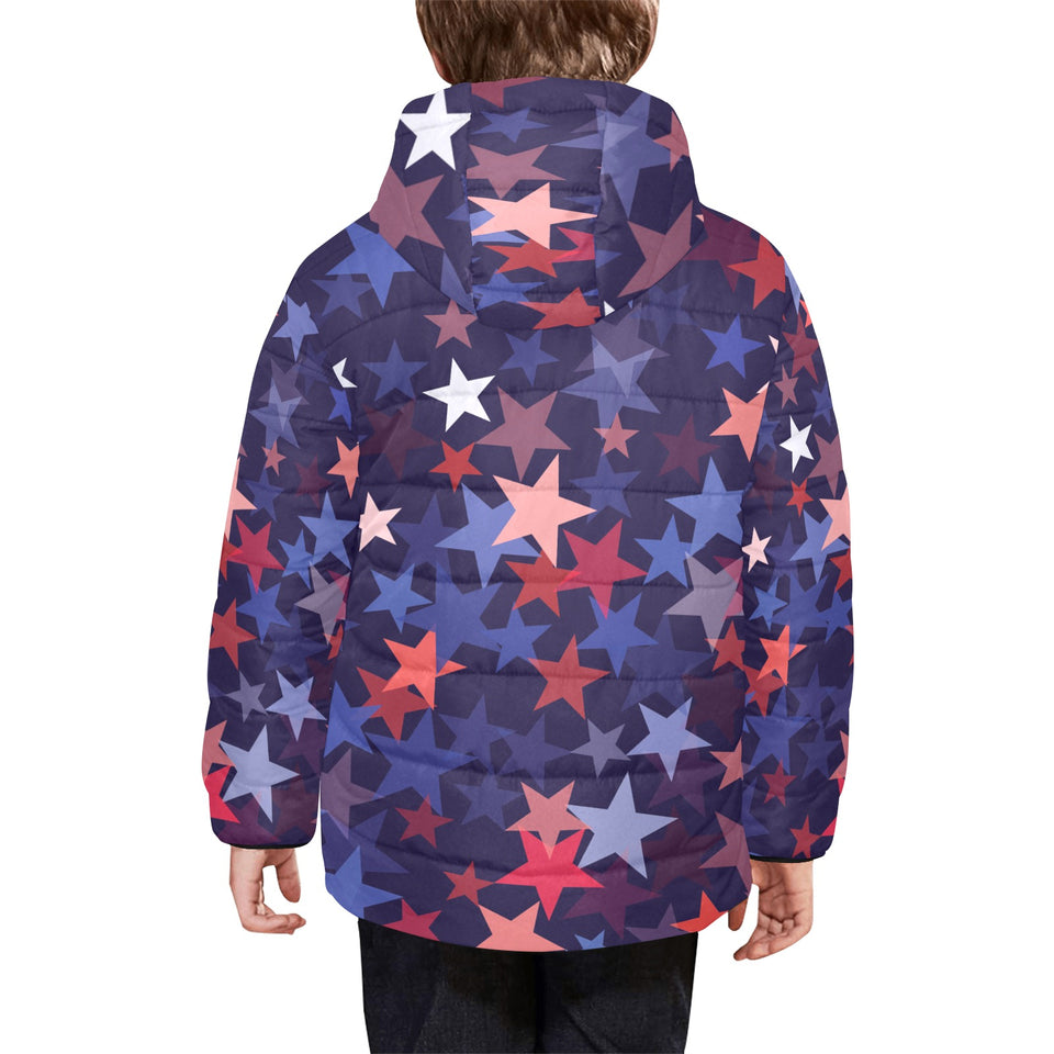 Red blue star pattern Kids' Boys' Girls' Padded Hooded Jacket