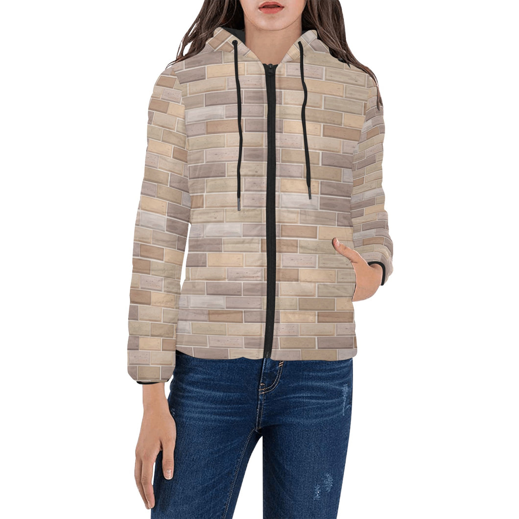 Brick Printed Pattern Print Design 01 Women's Padded Hooded Jacket