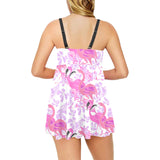 Pink flamingo flower pattern Chest Sexy Pleated Two Piece Swim Dress