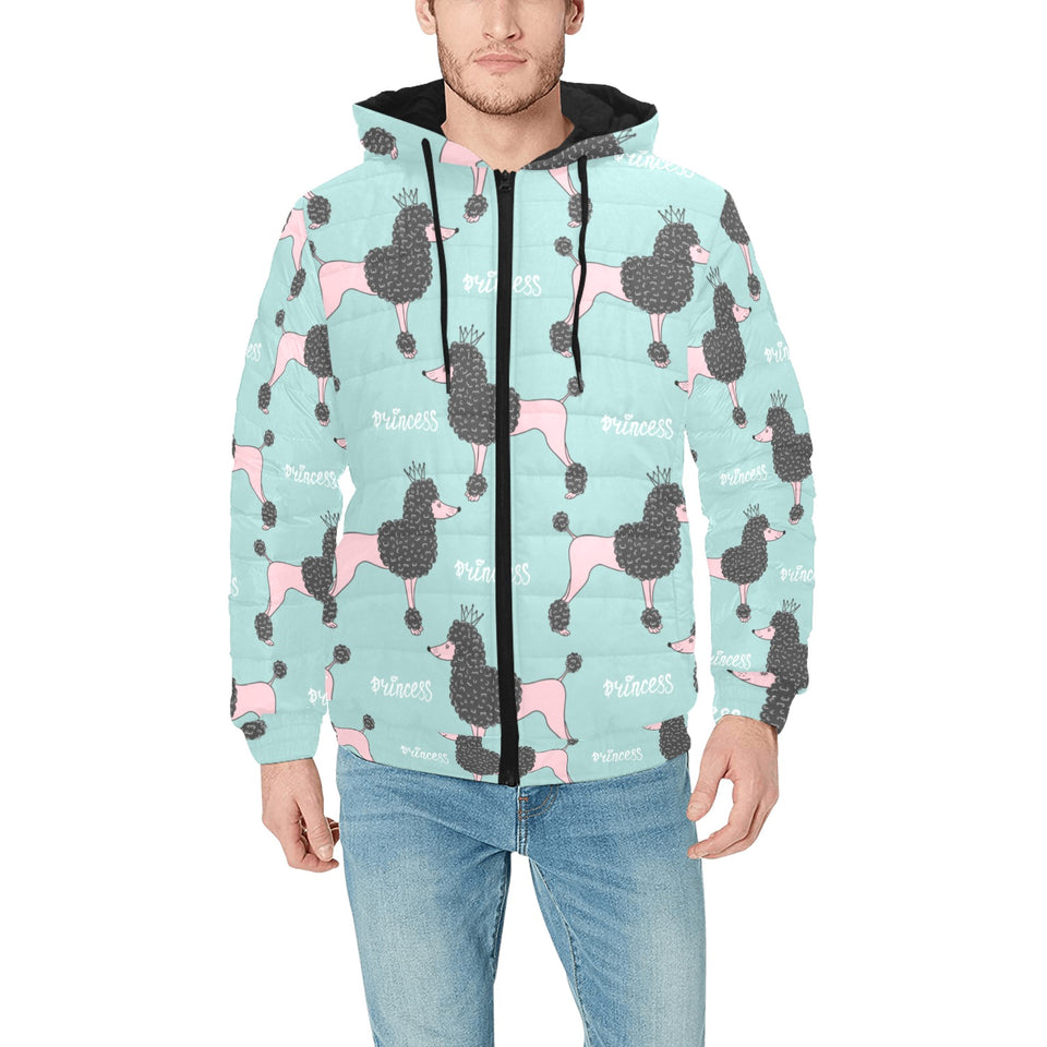 poodle dog green background Men's Padded Hooded Jacket