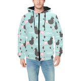 poodle dog green background Men's Padded Hooded Jacket