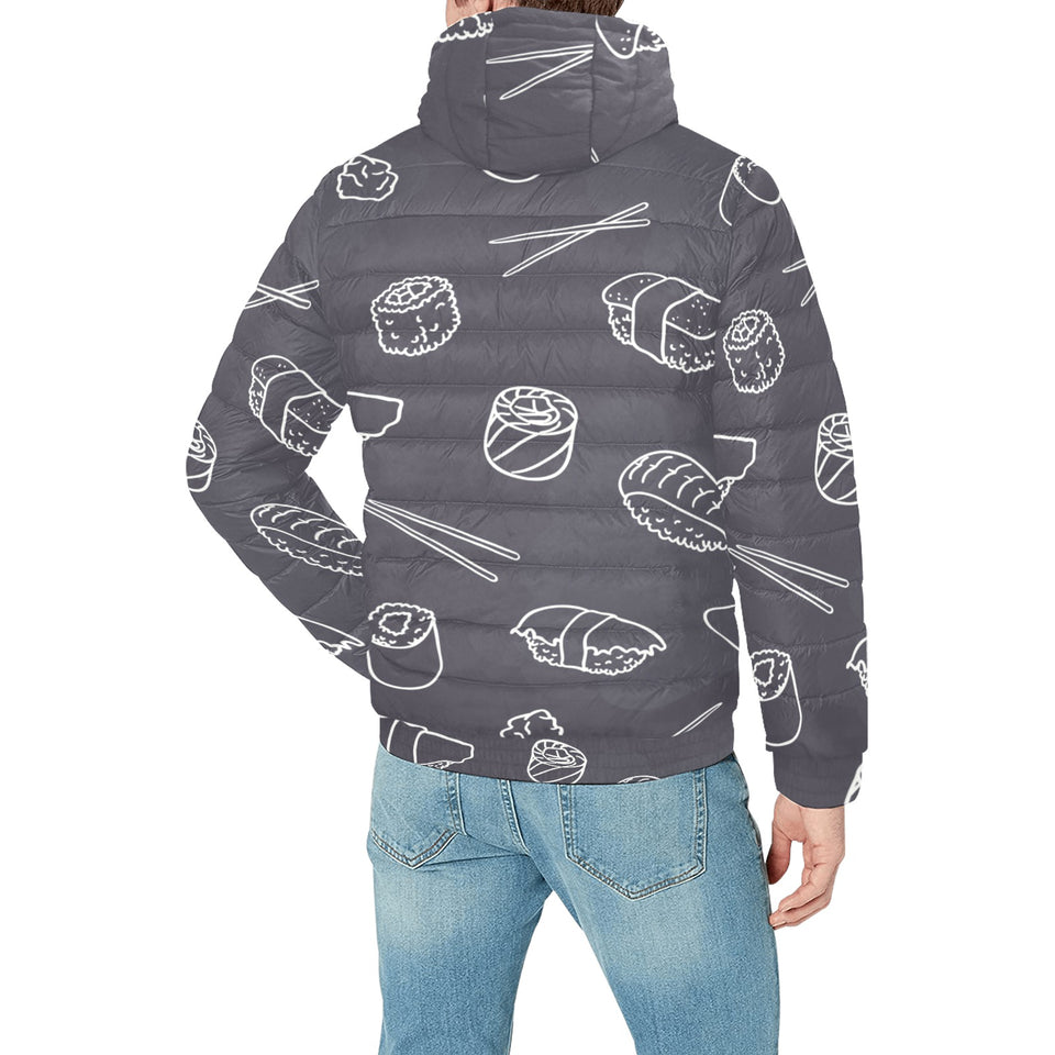 sushi pattern black background Men's Padded Hooded Jacket