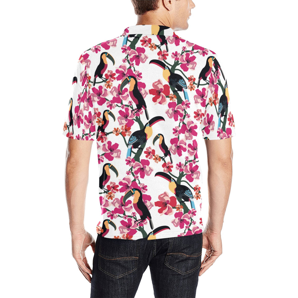 Toucan flower design pattern Men's All Over Print Polo Shirt