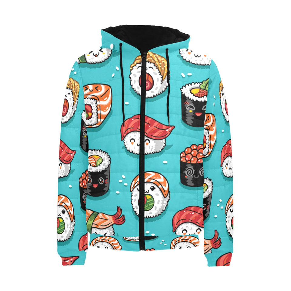 Cute sushi pattern Men's Padded Hooded Jacket