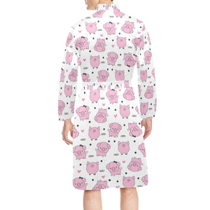 Pig Pattern Print Design 03 Men's Long Sleeve Belted Night Robe