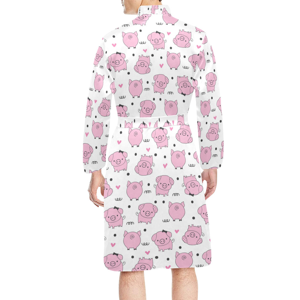 Pig Pattern Print Design 03 Men's Long Sleeve Belted Night Robe