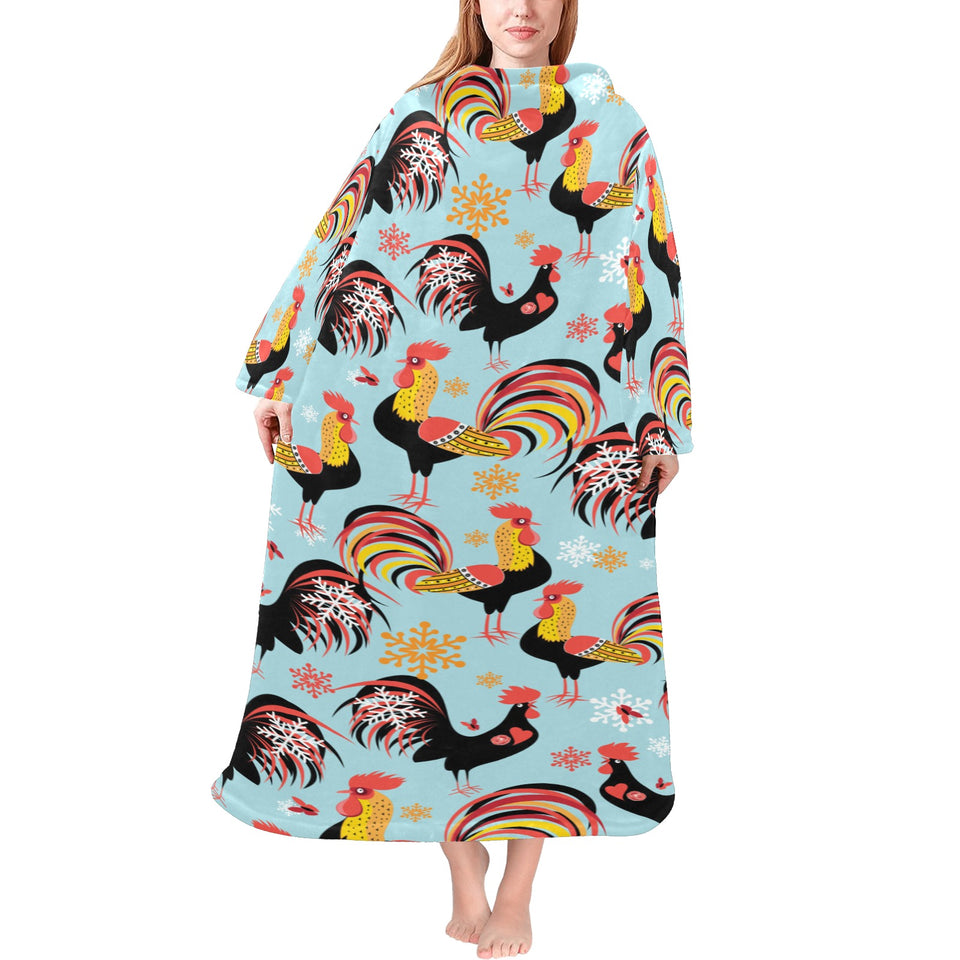 Rooster chicken cock snowfalke Blanket Robe with Sleeves