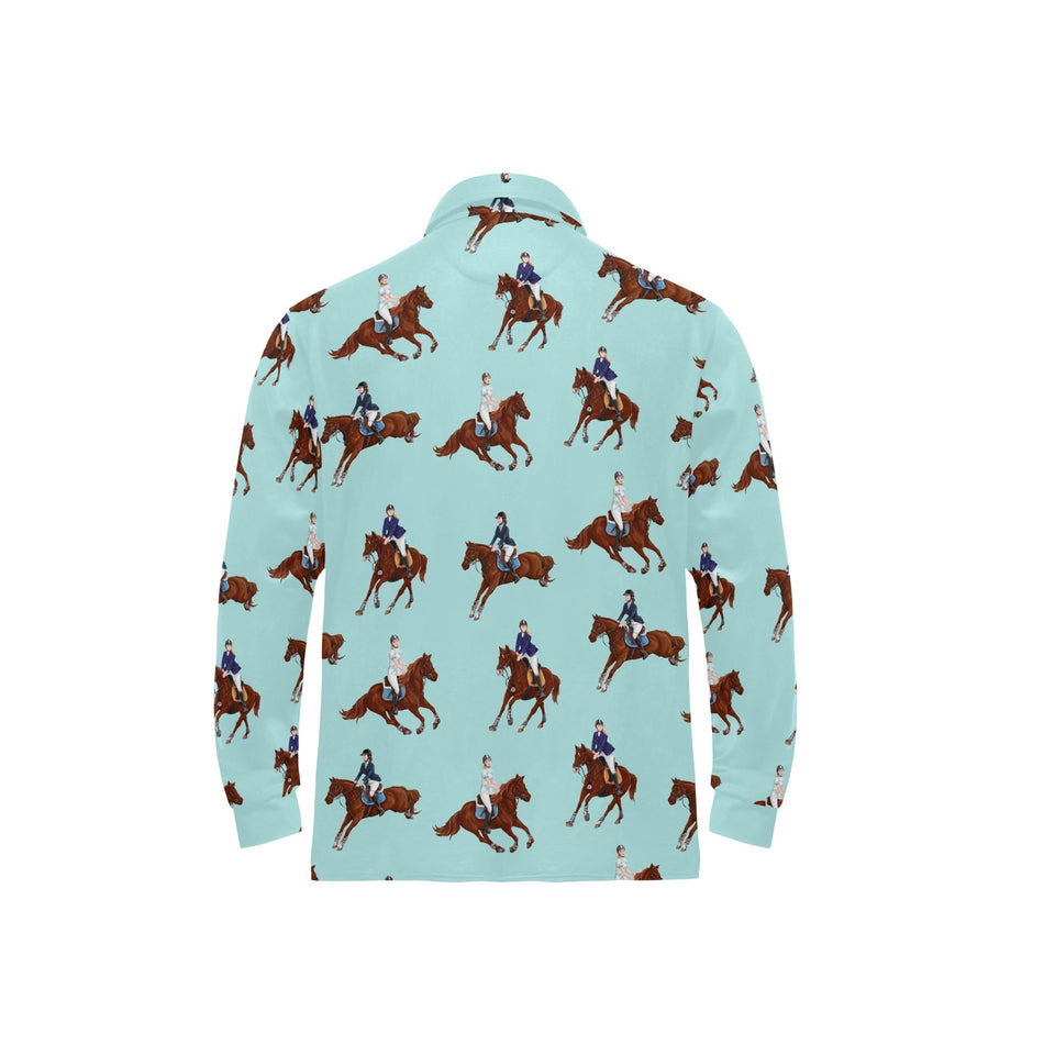 Horses running horses rider pattern Men's Long Sleeve Polo Shirt