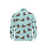 Horses running horses rider pattern Men's Long Sleeve Polo Shirt